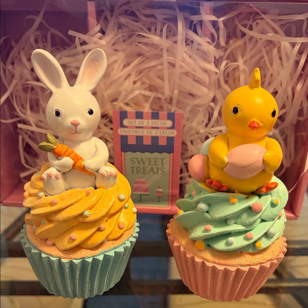 Easter Bunny & Chick Cupcake Figurine Set - Pastel Yellow, Mint, Pink